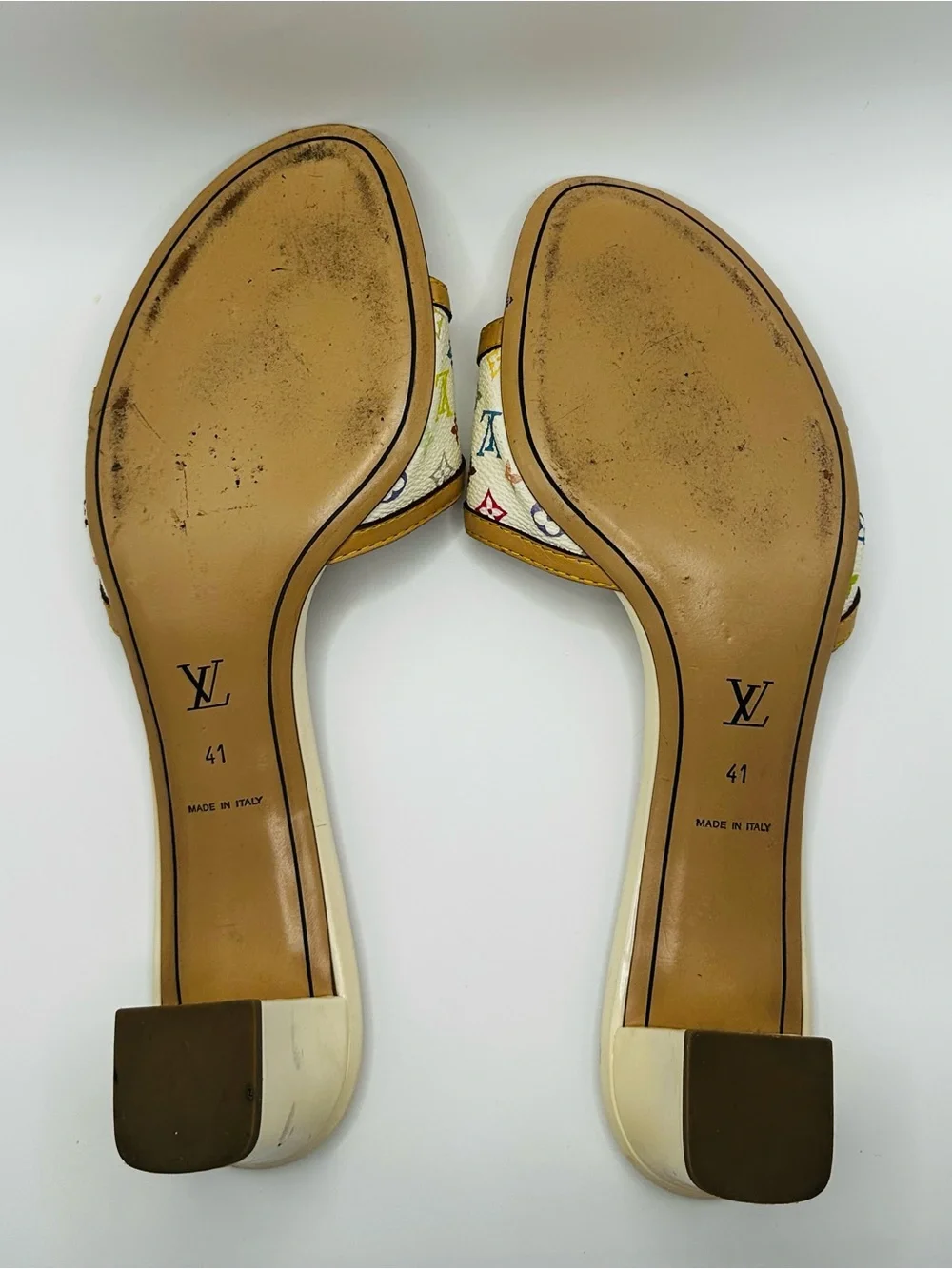 Louis Vuitton Multicolor Monogram Floral Appliqué Slide Sandals - Tan Footbed
